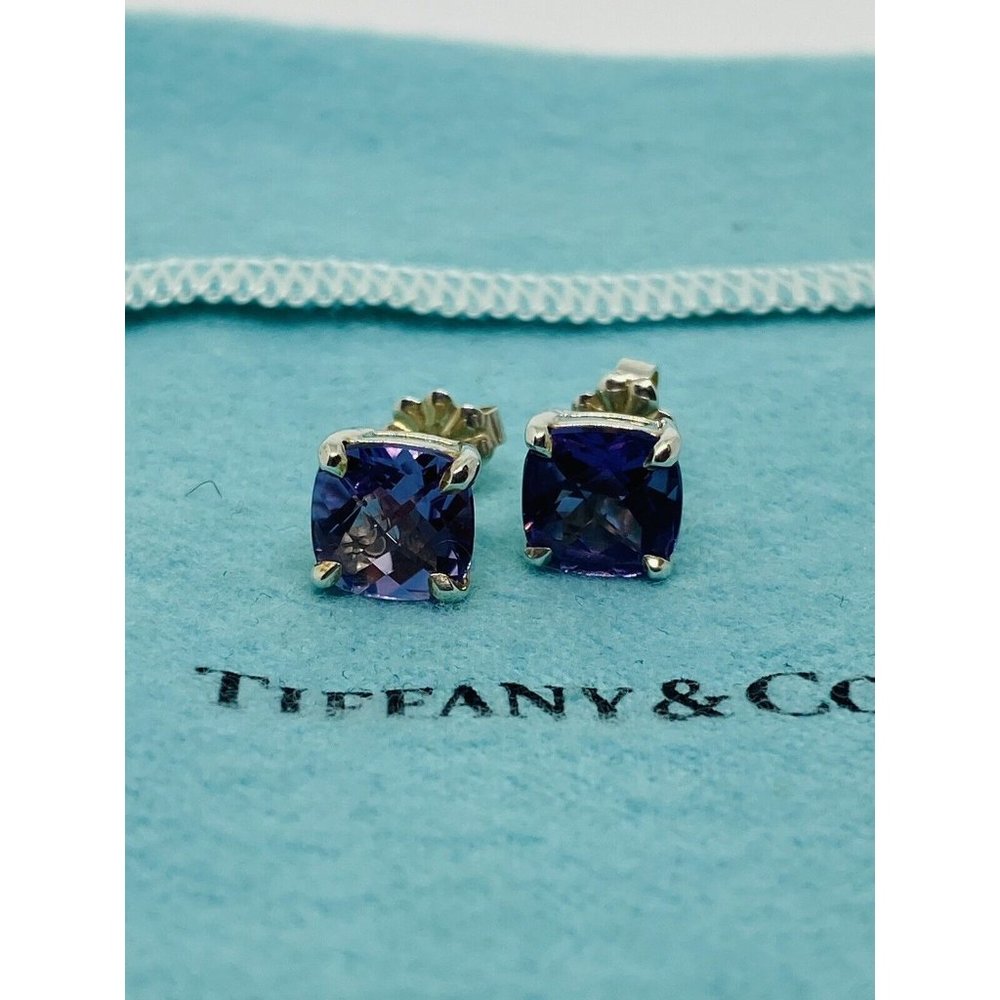 Tiffany & Co. Sparklers Cushion Shape Amethyst Sterling Silver Stud Earrings
